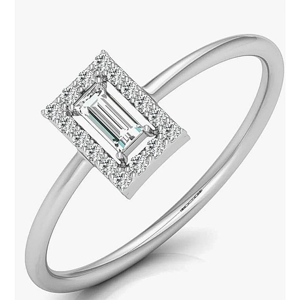 18k White Gold 925 Sterling Silver Emerald Pave Simulated Diamond Ring Size 8‎